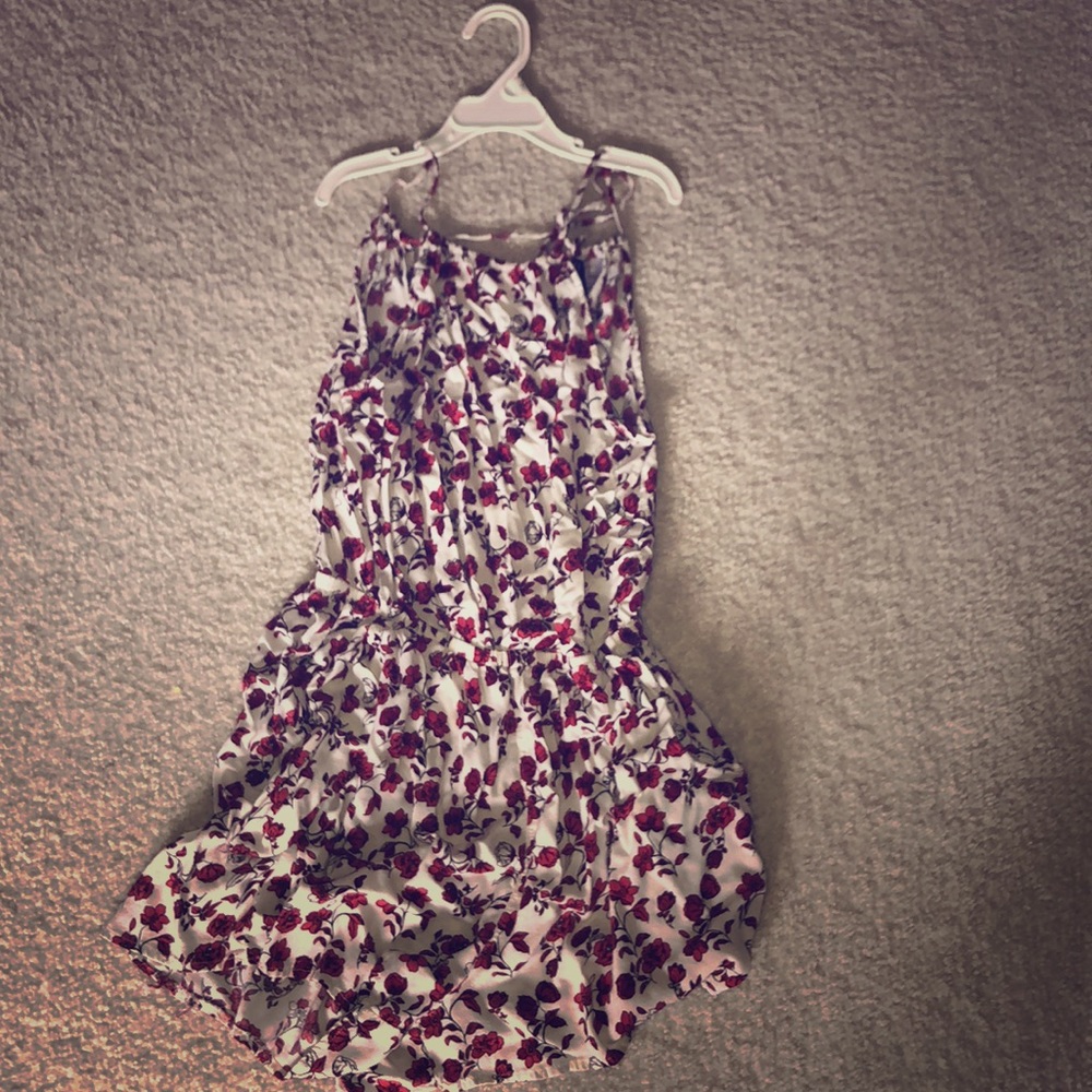 Red and white floral romper